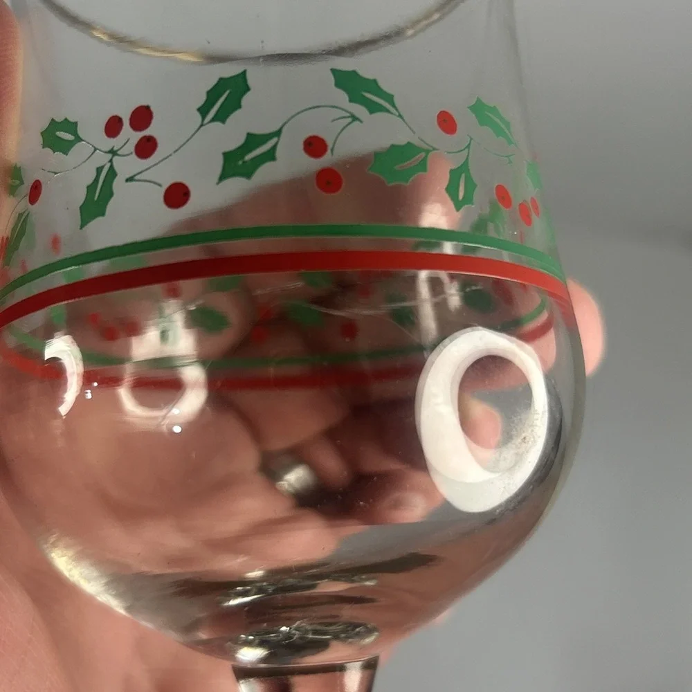 Libbey Arby's 1985 Holly & Berry Christmas Wine Glasses Gold Rim Read